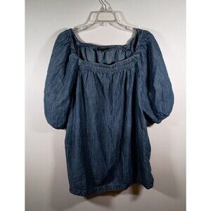 Lane Bryant Chambray Peasant Top in Denim Blue